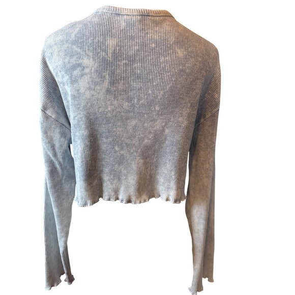 2/$30 Zara Medium Light Blue Ribbed Knit Long Sleeve Crop Top - Picture 6 of 12